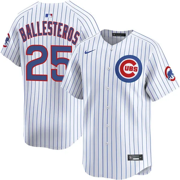 Mens Chicago Cubs #25 Moises Ballesteros Nike White Pinstripe Home LimitedJersey