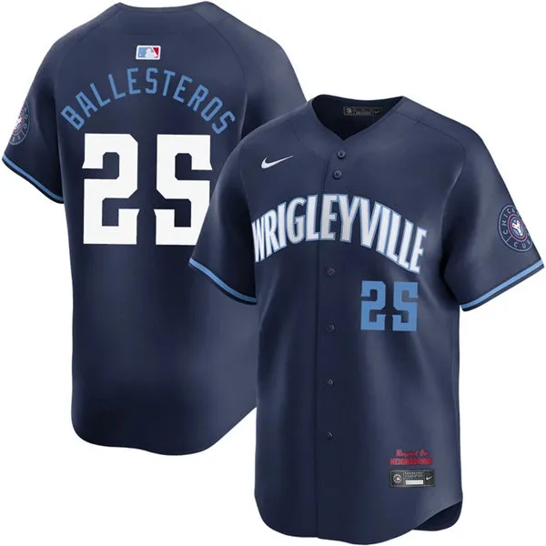 Mens Chicago Cubs #25 Moises Ballesteros Navy City Connect Limited Jersey