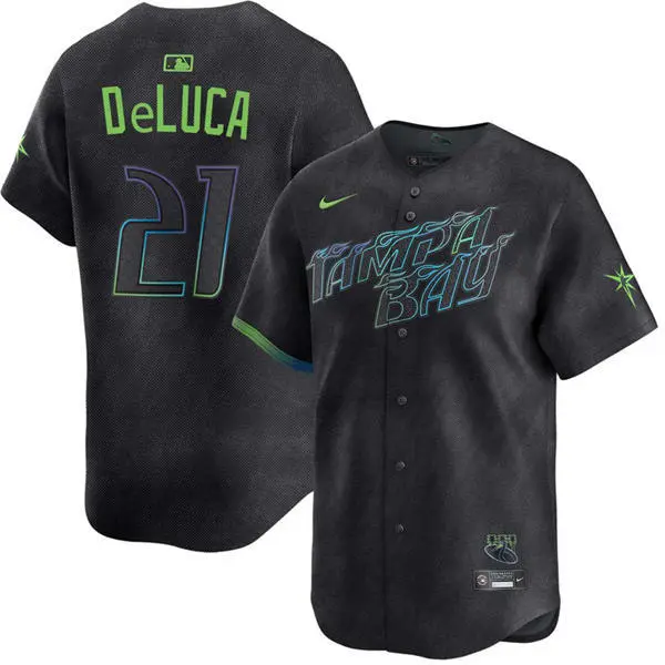 Mens Tampa Bay Rays #21 Jonny DeLuca Charcoal City Connect Limited Jersey