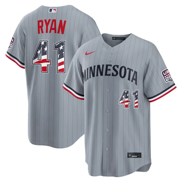 Mens Minnesota Twins #41 Joe Ryan Gray Pinstripe USA 250 Fourth of July Home Stadium Jersey