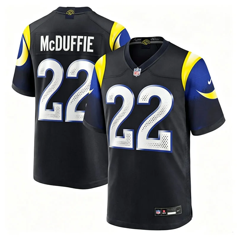 Mens Los Angeles Rams #22 Trent McDuffie Midnight Blue 2025 Rivalries Collection Limited Jersey