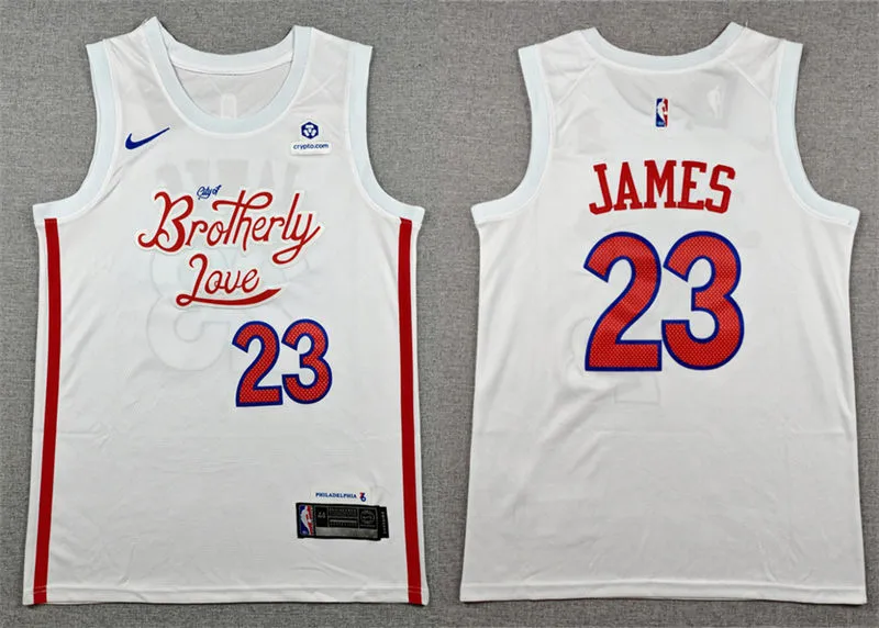 Mens Philadelphia 76ers #23 LeBron James  Nike White 2022-23 City Edition Swingman Jersey