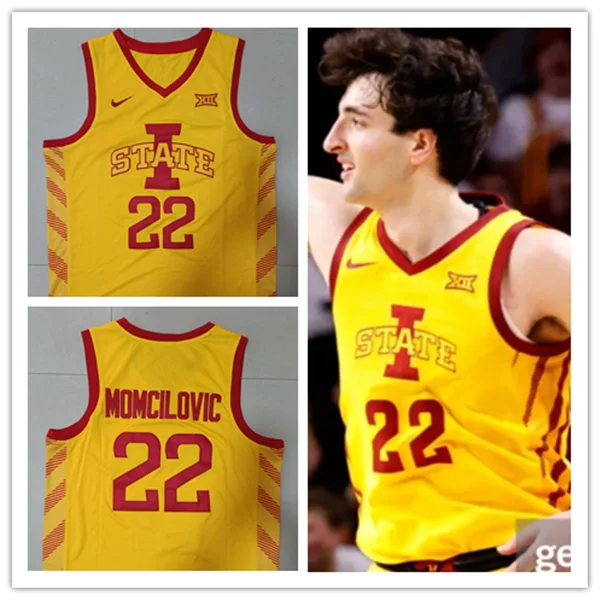Mens Iowa State Cyclones #22 Milan Momcilovic Nike 2021 Gold Team Logo College Basketball Jersey