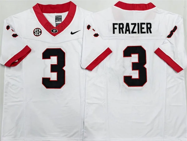 Mens Georgia Bulldogs #3 Nate Frazier Jr. White Football Game Jersey