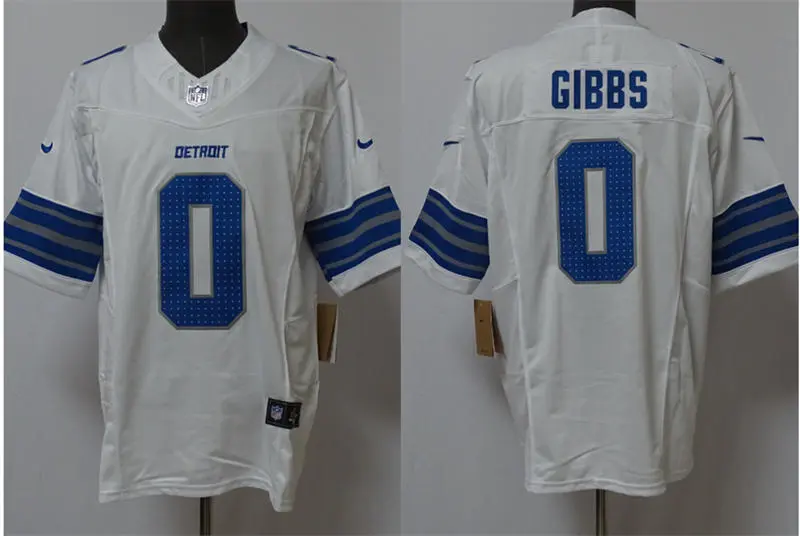 Mens Detroit Lions #0 Jahmyr Gibbs Nike 2025 White Vapor F.U.S.E. Limited Jersey