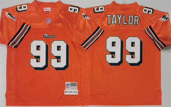 Men's Miami Dolphins Retired Player #99 Jason Taylor Orange Alternate 1994 Mitchell & Ness Throwback Jersey