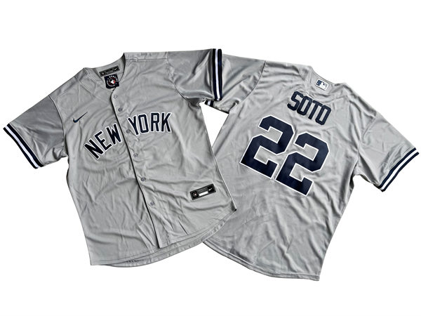 Mens New York Yankees #22 Juan Soto Road Gray with Name Cool Base Jersey