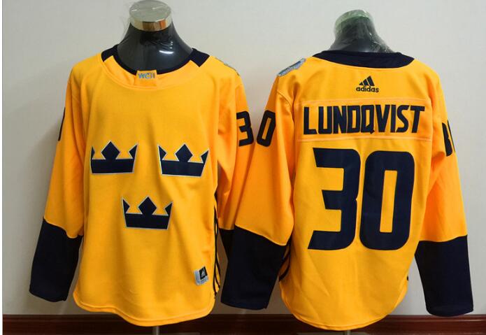 Men's Sweden Hockey #30 Henrik Lundqvist adidas Yellow World Cup of Hockey 2016 Premier Player Jersey
