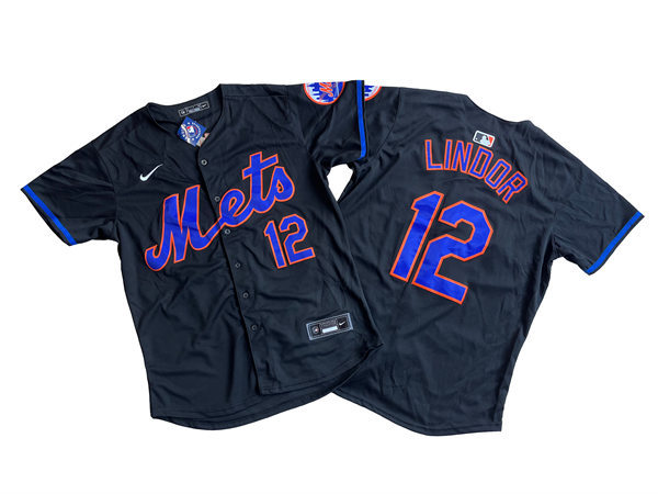 Mens New York Mets #12 Francisco Lindor Nike 2024 Black Alternate Limited Jersey