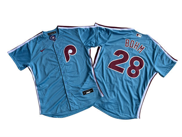 Mens Philadelphia Phillies #28 Alec Bohm Nike Light Blue Alternate Jersey