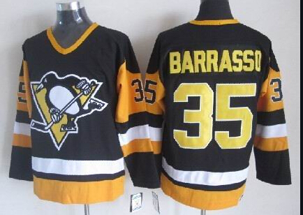 Men's Pittsburgh Penguins #35 Tom Barrasso Black Throwback 1980 