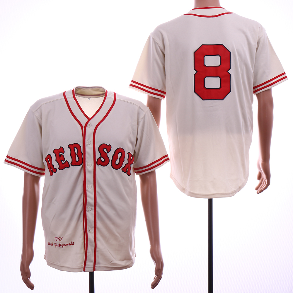 Men's Boston Red Sox #8 Carl Yastzremski Mitchell & Nes Cream Throwback Jersey