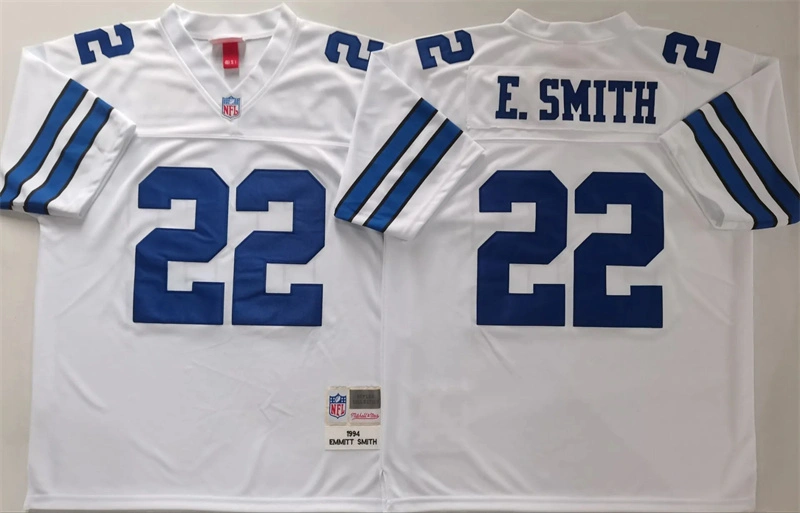 Mens Dallas Cowboys #22 Emmitt Smith White 1994 Throwback Jersey
