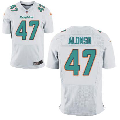 Men's Miami Dolphins #47 Kiko Alonso Aqua Green White Road NFL Nike Elite Jersey