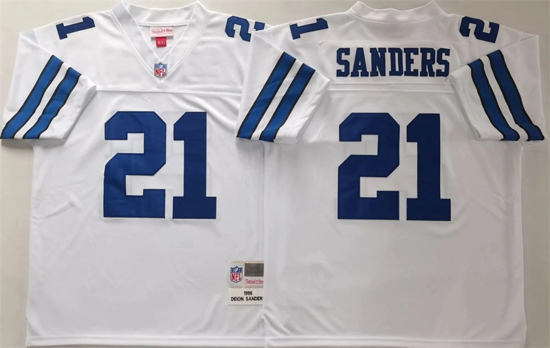 Mens Dallas Cowboys #21 Deion Sanders White 1995 Throwback Jersey