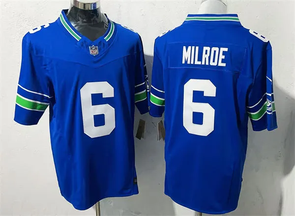 Men's Seattle Seahawks #6 Jalen Milroe Nike Royal Throwback F.U.S.E. Limited Jersey