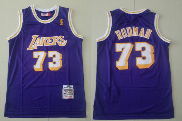 Men's Los Angeles Lakers #73 Dennis Rodman 1998-99 Purple Mitchell&Ness Throwback Swingman Jersey