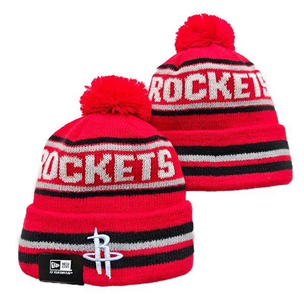 NBA Houston Rockets red white red Cuffed Pom Knit Hat YD2503212 (2)