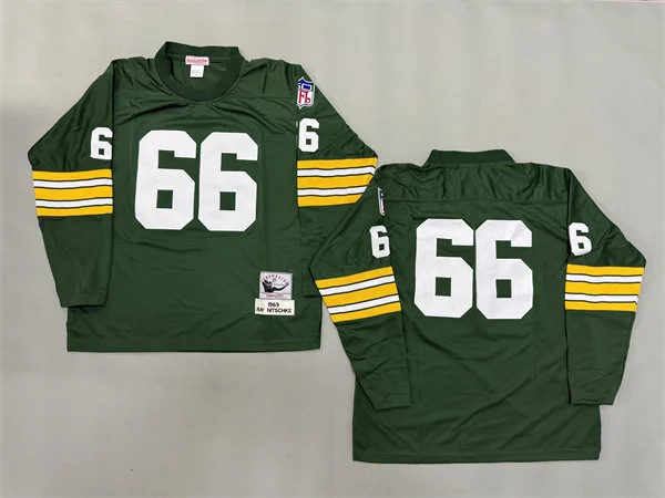 Men's Green Bay Packers #66 Ray Nitschke 1969 Green Long-Sleeved Throwback Jersey