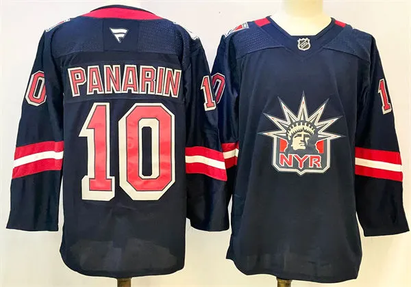 Mens New York Rangers #10 Artemi Panarin Navy Fanatics 2020-21 NHL REVERSE RETRO JERSEYS