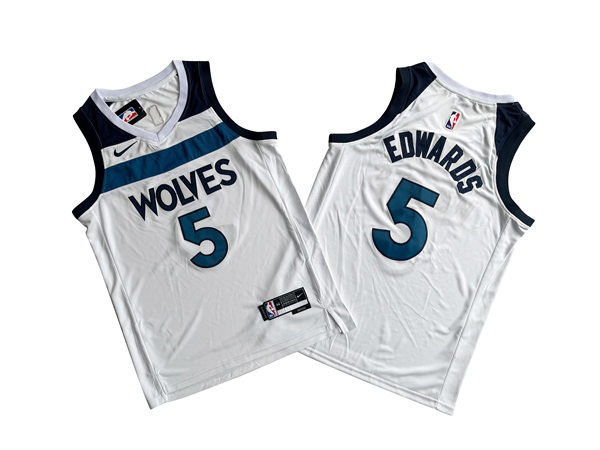 Mens Minnesota Timberwolves #5 Anthony Edwards White 2023-24 Association Edition Jersey