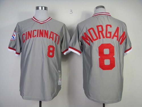 Mens Cincinnati Reds #8 Joe Morgan Gray Pullover Cooperstown Throwback jersey