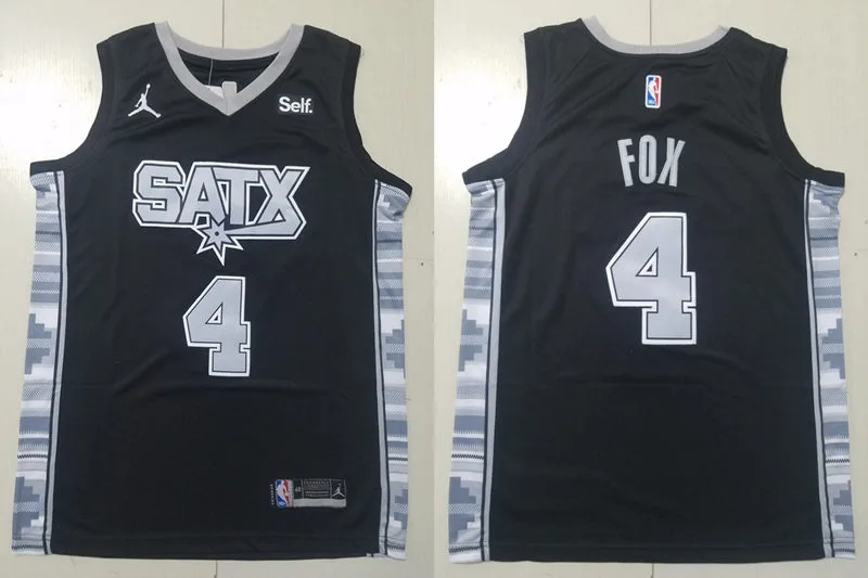 Mens San Antonio Spurs #4 De'Aaron Fox Black Statement Edition Player Jersey