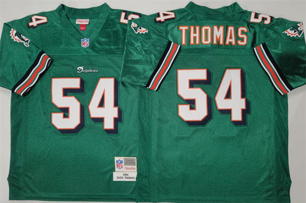 Mens Miami Dolphins #54 Zach Thomas Mitchell & Ness 2004 Legacy Throwback Jersey - Aqua