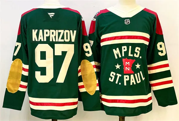 Mens Minnesota Wild #97 Kirill Kaprizov Fanatics Green 2022 Winter Classic State of Hockey Jersey