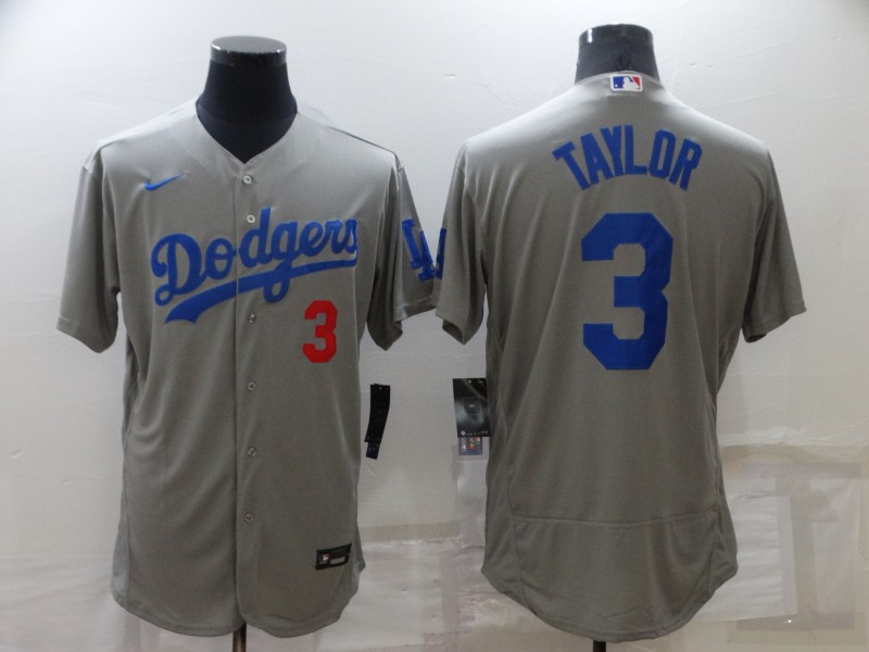 Mens Los Angeles Dodgers #3 Chris Taylor Nike Grey Road FlexBase Jersey