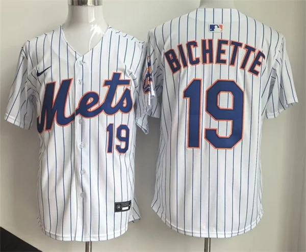Mens New York Mets #19 Bo Bichette Nike Home White Pinstripe Limited Jersey