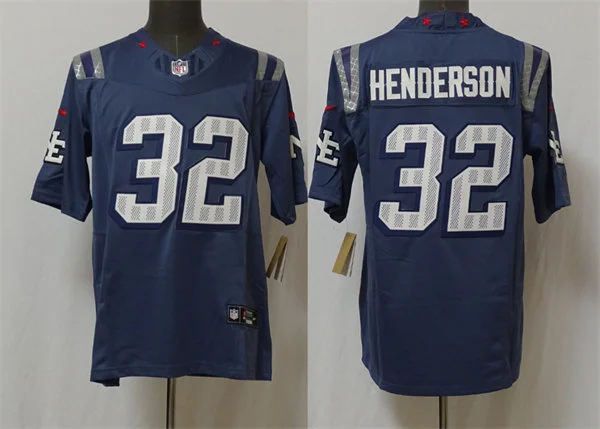 Mens New England Patriots #32 TreVeyon Henderson Storm Blue Rivalries Collection F.U.S.E. Limited Jersey