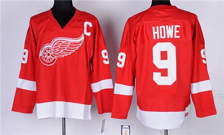 Men's Detroit Red Wings #9 Gordie Howe CCM Red Throwback Vintage Hockey Jersey