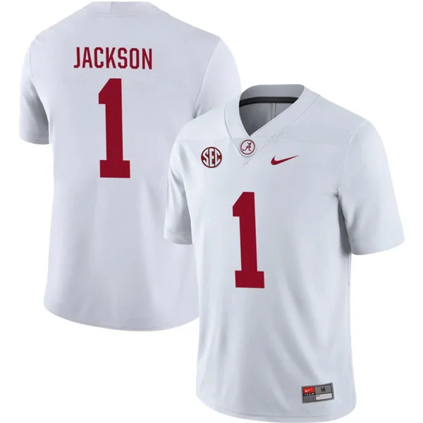 Mens Youth Alabama Crimson Tide #1 Domani Jackson White College Football Game Jersey