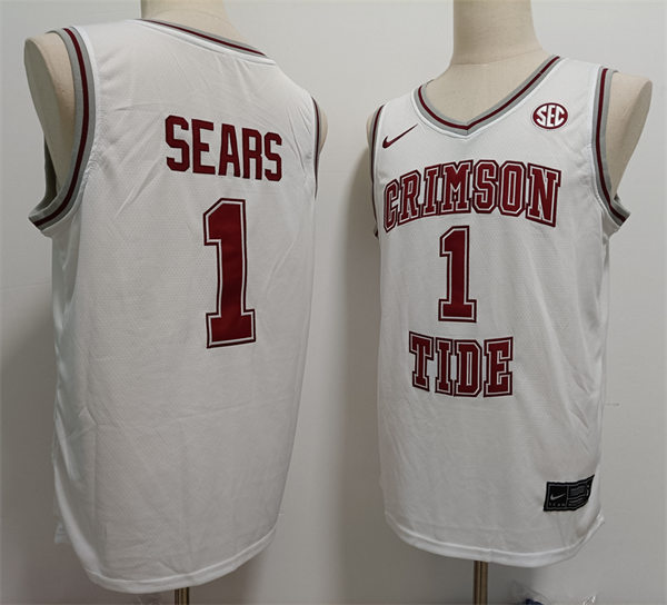 Mens Alabama Crimson Tide #1 Mark Sears Nike 2024 White Basketball Throwback Jersey