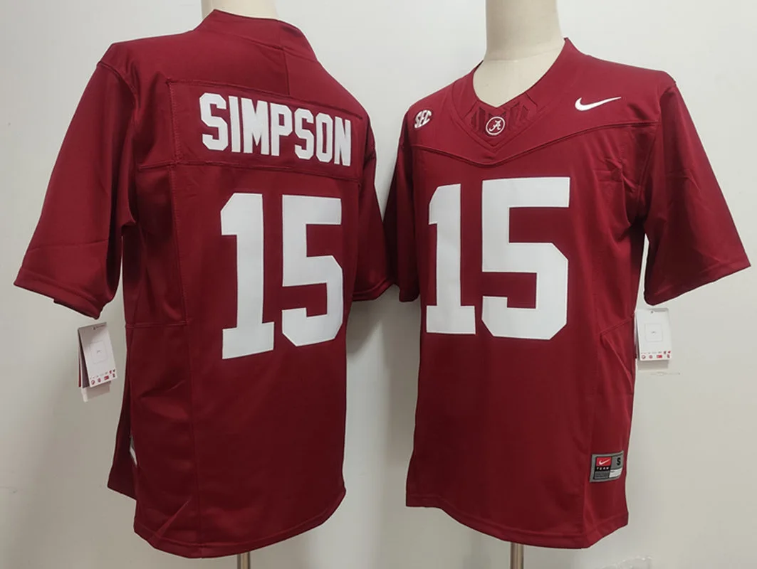 Men's Alabama Crimson Tide #15 Ty Simpson 2025 Crimson College Football Game Jersey