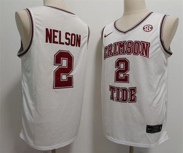 Mens Alabama Crimson Tide #2 Grant Nelson Nike 2024 White Basketball Throwback Jersey