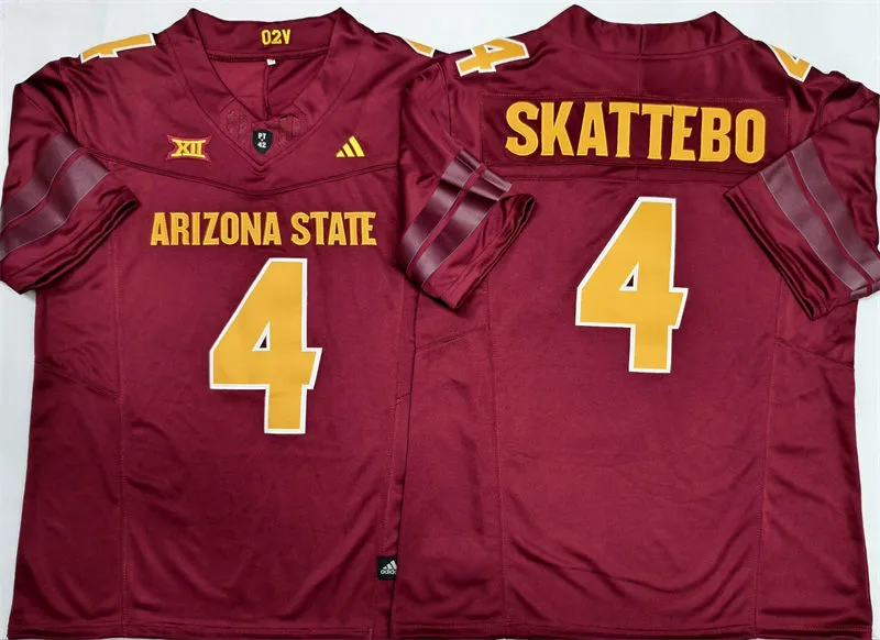 Mens Arizona State Sun Devils #4 Cam Skattebo 2025 XII Maroon Football Game Jersey