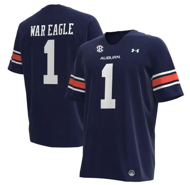 Mens Youth Auburn Tigers #1 WAR EAGLE Team Wordmark Football Jersey - Navy