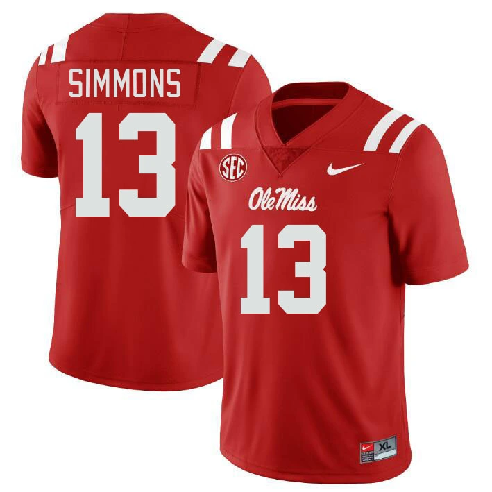 Ole Miss Rebels #13 Austin Simmons Red College Football Game Jersey