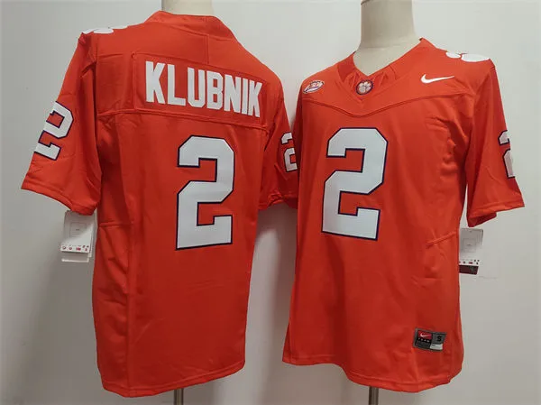 Mens Clemson Tigers #2 Cade Klubnik Orange College Football Game Jersey