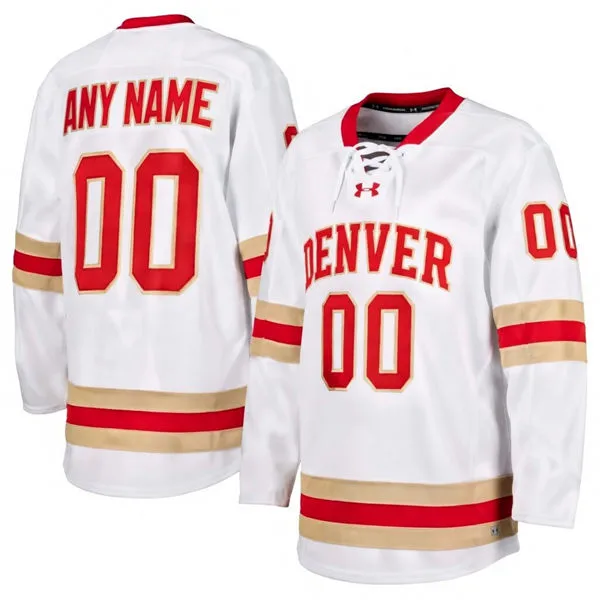 Custom Denver Pioneers 2026 White Under Armour Hockey Jersey