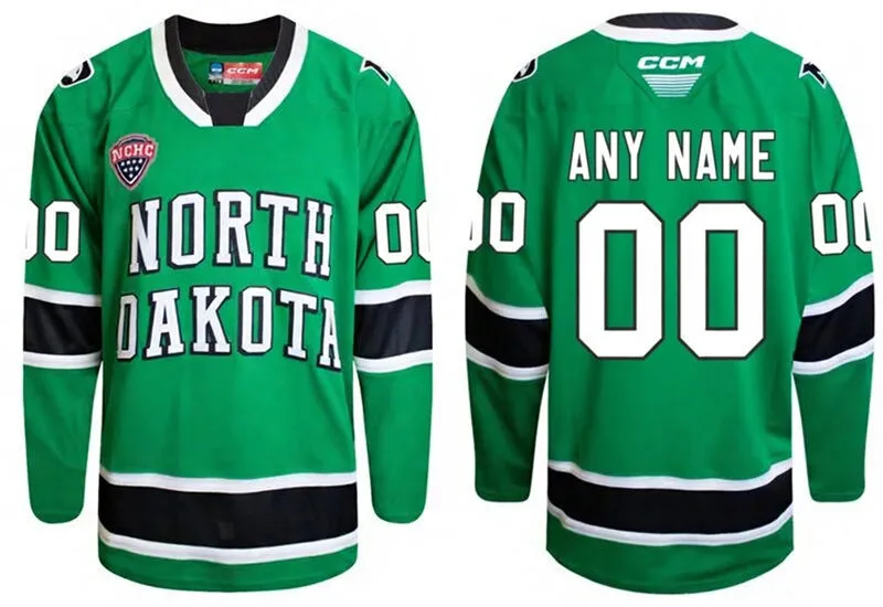 North Dakota Fighting Hawks Custom Away Green 2025 North Dakota College Hockey Game Jersey