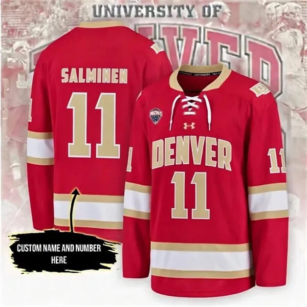 Denver Pioneers #11 Samu Salminen 2025-26 Crimson College Hockey Game Jersey