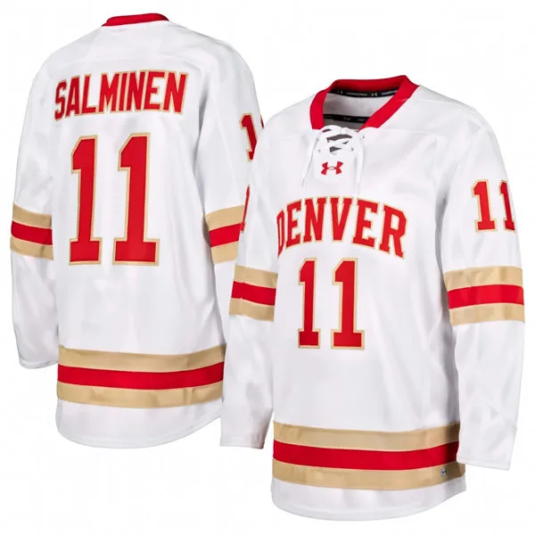 Denver Pioneers #11 Samu Salminen 2025-26 White College Hockey Game Jersey