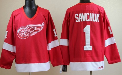 Men's Detroit Red Wings #1 Terry Sawchuk 1986-87 Red CCM Vintage Throwback Jersey