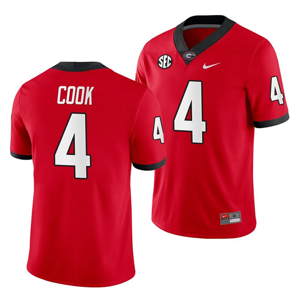 Mens Georgia Bulldogs #4 James Cook Nike Home Red Football Jersey