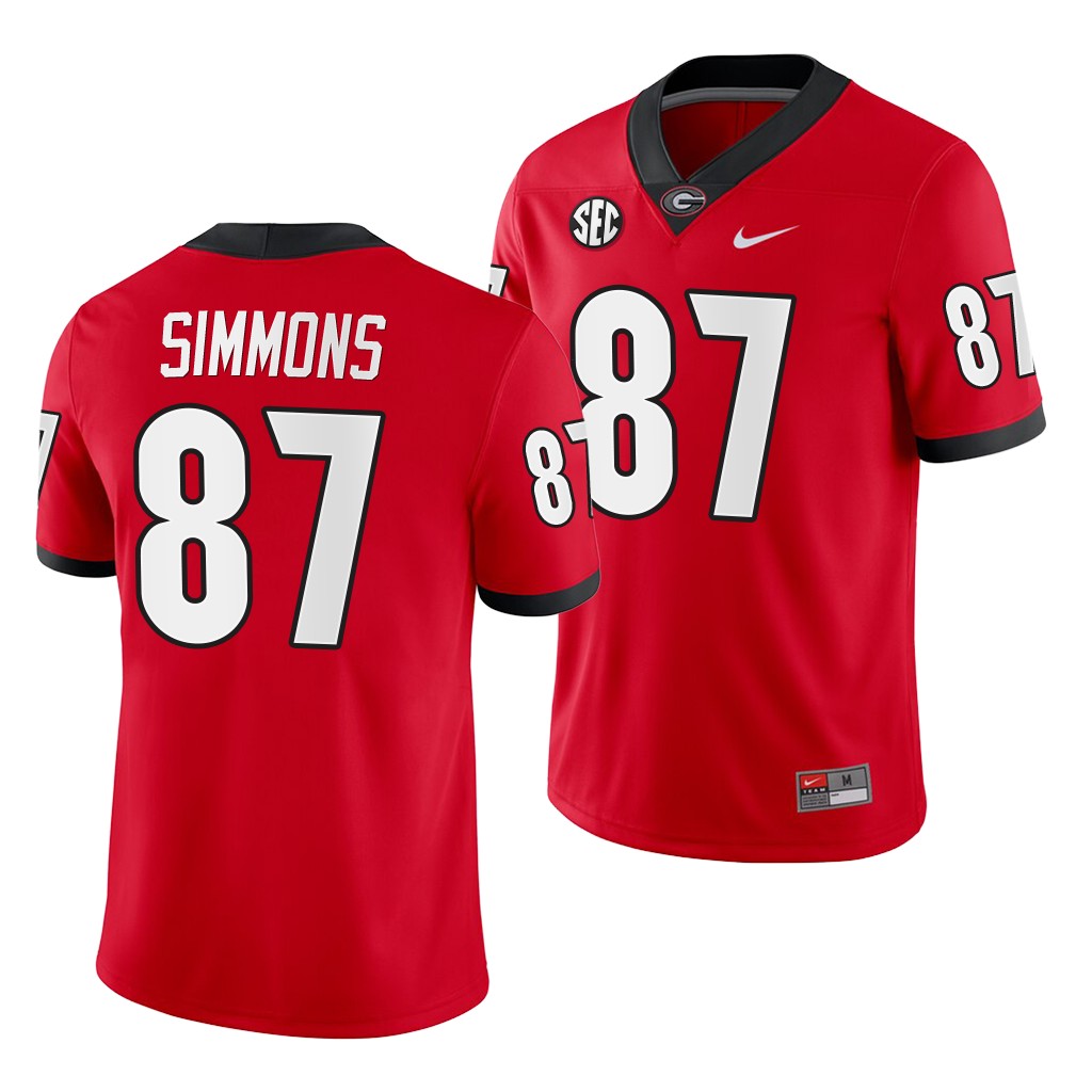 Tyler Simmons Georgia Bulldogs Men's Jersey - #87 NCAA Red Limited Home