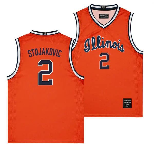 Illinois Fighting Illini #2 Andrej Stojakovic Nike 2026 Orange Navy Illinois Basketball Game Jersey