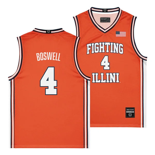 Mens Youth Illinois Fighting Illini #4 Kylan Boswell Orange Retro College Basketball Jersey